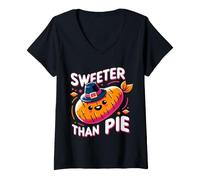 Donna Sweeter Than Pie Divertente Giorno del Ringraziamento Yam Joke Maglietta con Collo a V