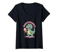 Donna Sweetosaurus Ice Cream Cute Dinosaur Summer Citazione Maglietta con Collo a V