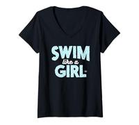 Donna Swim Like A Girl - Maglietta da nuotatrice con motivo a squame di sirena Maglietta con Collo a V