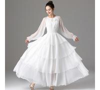 Donna Swing Abito Chiffon a Strati Manica Lunga Principessa Ballo Abito Maxi