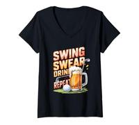 Donna Swing Swear Drink Repeat Golf con Boccale di Birra e Palla da Golf Maglietta con Collo a V