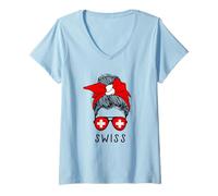 Donna Swiss Girl Swiss Heritage Switzerland Flag Maglietta con Collo a V