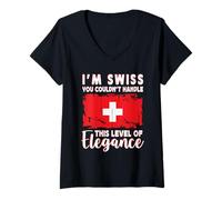 Donna Switzerland Flag Proud Elegant Swiss Boyfriend Girlfriend Maglietta con Collo a V