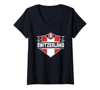 Donna Switzerland National Colors Flag Inside Crest Maglietta con Collo a V
