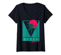 Donna Sydney Australia Palme Surf Vintage Retro Maglietta con Collo a V