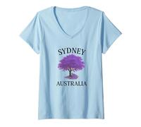 Donna Sydney Australia Purple Blossom Primavera Maglietta con Collo a V