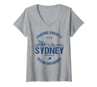 Donna Sydney Australia Viaggio Vintage Maglietta con Collo a V