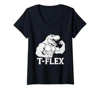 Donna T-FLEX Dinosaur Bodybuilder - Buff T-Rex Flexing Gym Humor Maglietta con Collo a V