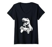 Donna T Rex Gamer Controller Grafico Dinosauro Gaming Art Maglietta con Collo a V