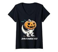 Donna T Rex Halloween Scheletro Zucca Jack O Lanterna Dinosauro Maglietta con Collo a V