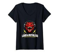 Donna T Rex Loud & Ruthless Cuffia Grafica Maglietta con Collo a V