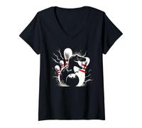 Donna T-Rex - Spilli da bowling con dinosauri vintage Maglietta con Collo a V