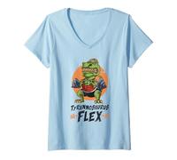 Donna T-Rex Tyrannosaurus Flex Workout Dino Gym Gift Maglietta con Collo a V