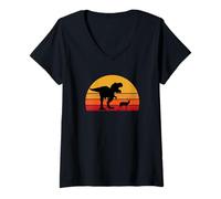 Donna T-Rex Walking Deer - Doe Funny Hunt Hunter Hunting Dinosaur Maglietta con Collo a V