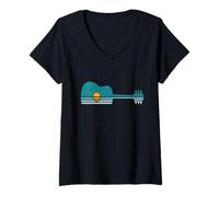 Donna T-Shirt a Forma di Chitarra, Vintage, per chitarristi Maglietta con Collo a V
