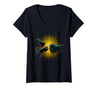 Donna T-shirt Bond con stampa a pugno e zampa di cane e uomo Maglietta con Collo a V