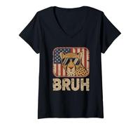 Donna T-Shirt Bruh Cheetah Meme Graphic Tee Uomo Ragazzi Animale Maglietta con Collo a V