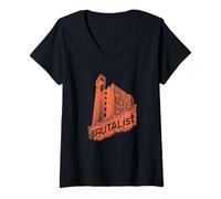 Donna T-Shirt Brutalist Architecture Concrete Modernist London Tee Maglietta con Collo a V
