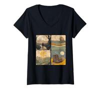 Donna T-Shirt Camino de Santiago Buen Camino Pannelli Vintage Maglietta con Collo a V
