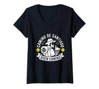 Donna T-Shirt Camino de Santiago da Donna Pilgrim Buen Camino Maglietta con Collo a V