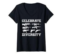 Donna T-Shirt Celebrate Diversity Different Gun Maglietta con Collo a V