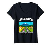 Donna T-Shirt Chilliwack BC Pixel Art Funny Farm Smell Joke Maglietta con Collo a V