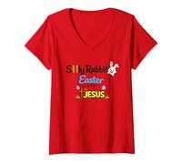 Donna T-Shirt con Coniglietto Easter is for Jesus Maglietta con Collo a V