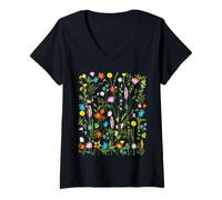 Donna T-shirt con grafica floreale per donna Fiori estivi Fiori di campo Uomo Maglietta con Collo a V