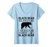 Donna T-Shirt con Orso Nero Divertente American Bear Lover Animal Maglietta con Collo a V