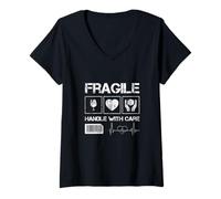Donna T-Shirt con Scritta Fragile Handle with Care Graphic Tees & Cool Designs Fun Maglietta con Collo a V