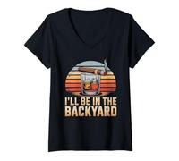 Donna T-Shirt con Scritta in Inglese I 'll be in The Backyard Cigar, Motivo: Bourbon Whiskey Dad Maglietta con Collo a V