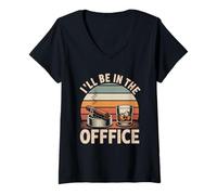 Donna T-Shirt con Scritta in Inglese I 'll be in The Office sigar, Motivo: Bourbon Whiskey Dad Maglietta con Collo a V