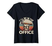 Donna T-Shirt con Scritta in Inglese I 'll be in The Office sigar, Motivo: Bourbon Whiskey Dad Maglietta con Collo a V