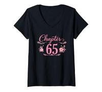 Donna T-Shirt con Scritta in Lingua Inglese Happy 65th Birthday Turn 65" Maglietta con Collo a V