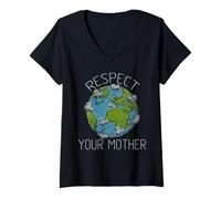 Donna T-shirt con scritta "Respect Your Mother Earth Day" Maglietta con Collo a V