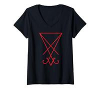 Donna T-shirt con sigillo di Satana Maglietta con Collo a V
