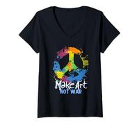 Donna T-shirt con simbolo della pace Make Art Not War Maglietta con Collo a V