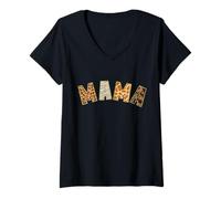 Donna T-Shirt con Stampa Animalier Mama e Grafica Ghepardo Leopardata Maglietta con Collo a V