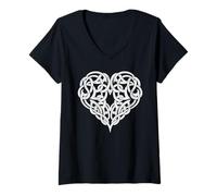 Donna T-shirt con tatuaggio nodo celtico cuore Maglietta con Collo a V
