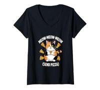 Donna T-shirt di meme gatto divertente Meow manda la tee di amante Maglietta con Collo a V