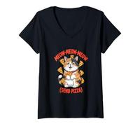 Donna T-shirt di meme gatto divertente Meow manda la tee di amante Maglietta con Collo a V