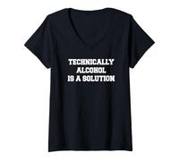 Donna T-Shirt Divertente Technically Alcohol Is a Solution Maglietta con Collo a V