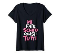 Donna T-Shirt Divertenti Donna - Odio Tutti - Scritte Simpatiche Maglietta con Collo a V