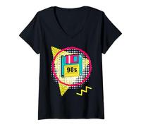 Donna T-Shirt estetica Vintage Anni '90 Floppy Disk - I Love The 90s Retro Maglietta con Collo a V