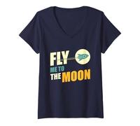 Donna T-Shirt Fly Me To The Moon Maglietta con Collo a V