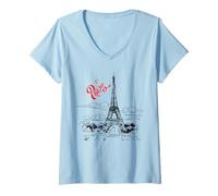 Donna T-Shirt Grafica con Bandiera di Parigi Francia e Torre Eiffel, Parigi Maglietta con Collo a V