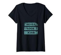 Donna T-Shirt Grunge Never Look Back Maglietta con Collo a V