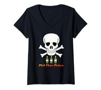 Donna T-Shirt Halloween Skull And Crossbones Poison Maglietta con Collo a V