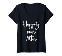 Donna T-Shirt Happily Ever After Maglietta con Collo a V