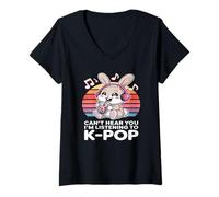 Donna T-Shirt K-Pop Coniglio - Can't Hear You I'm Listening To K-Pop Maglietta con Collo a V